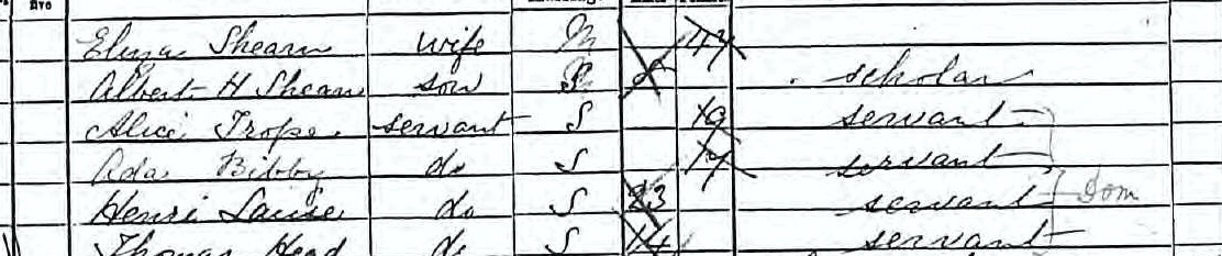 Charles, Eliza, Albert and servants 1891 Census