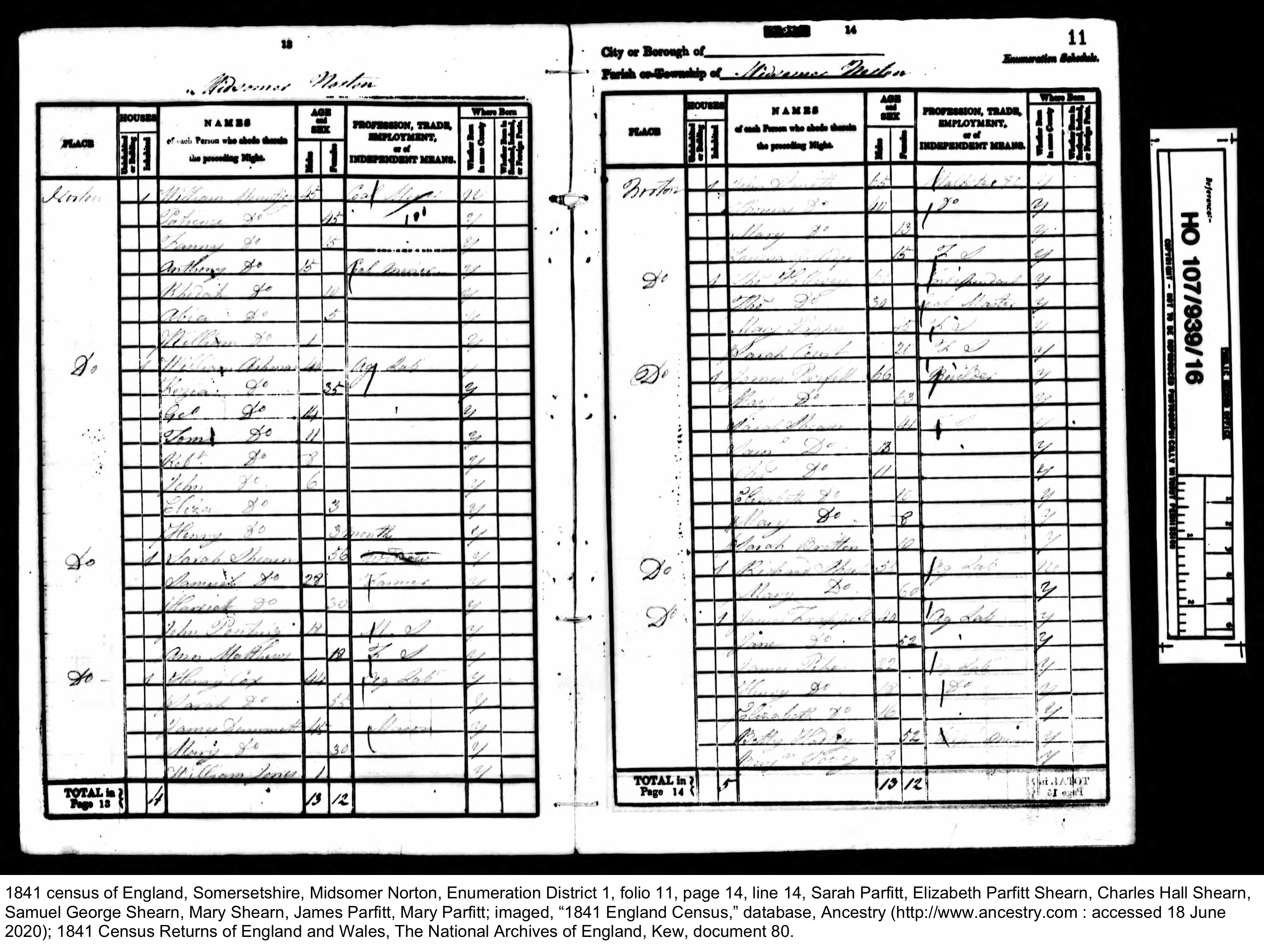 1841 Census - Sarah and the Children