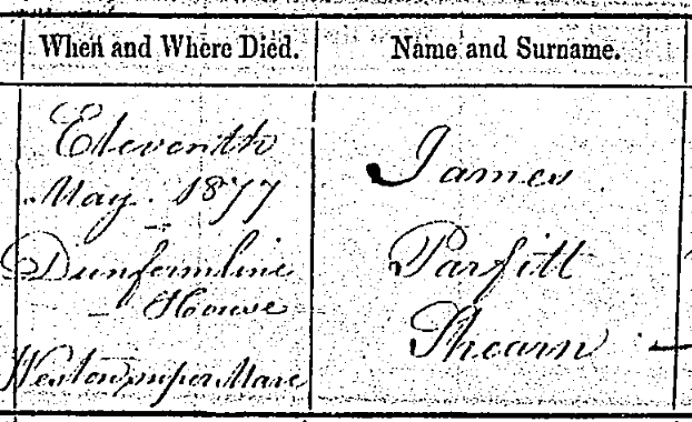 1877 James Parfitt Shearn Death Certificate 1877 James Parfitt Shearn Death Certificate