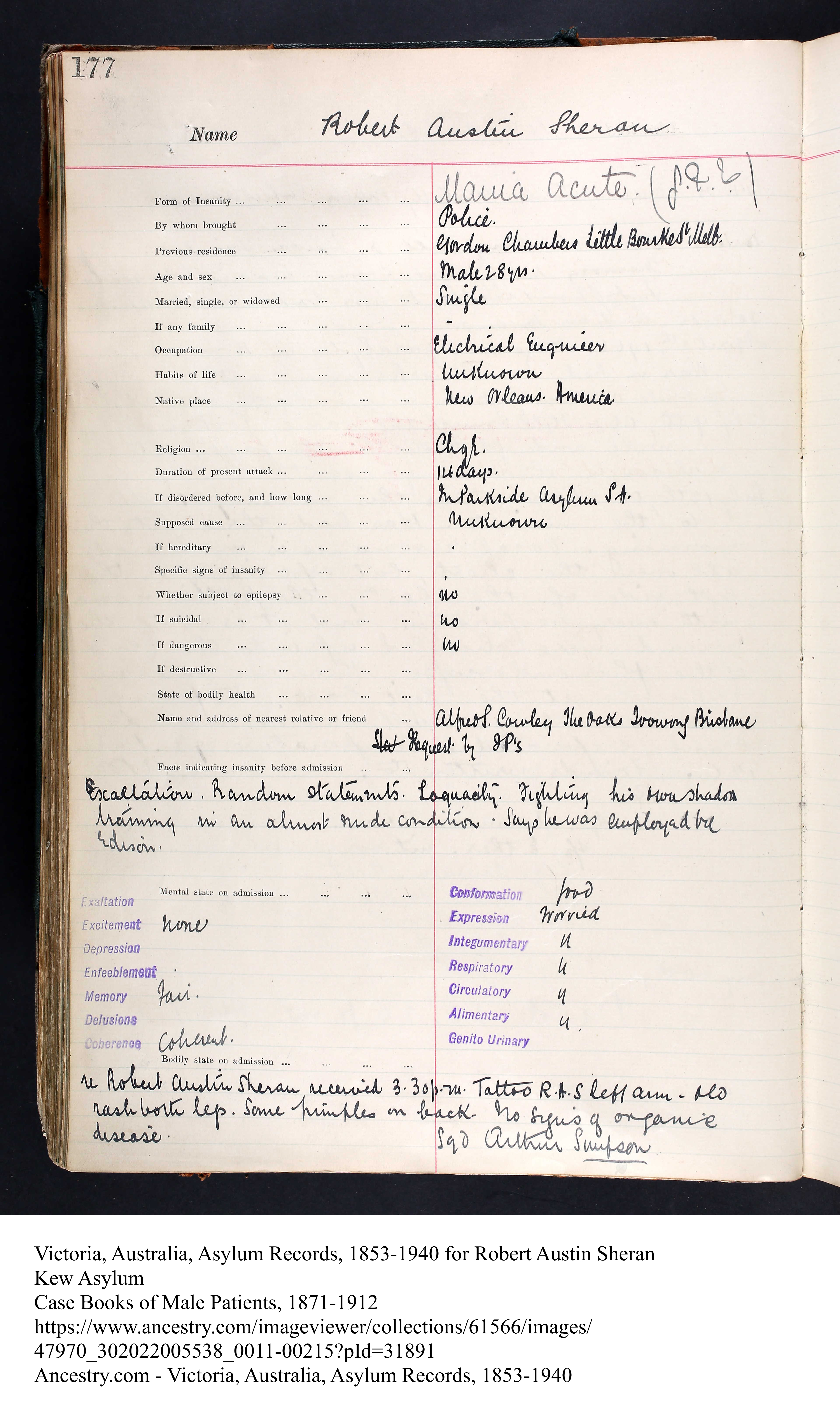 Kew Asylum Record Page 1 Kew Asylum Record Page 1
