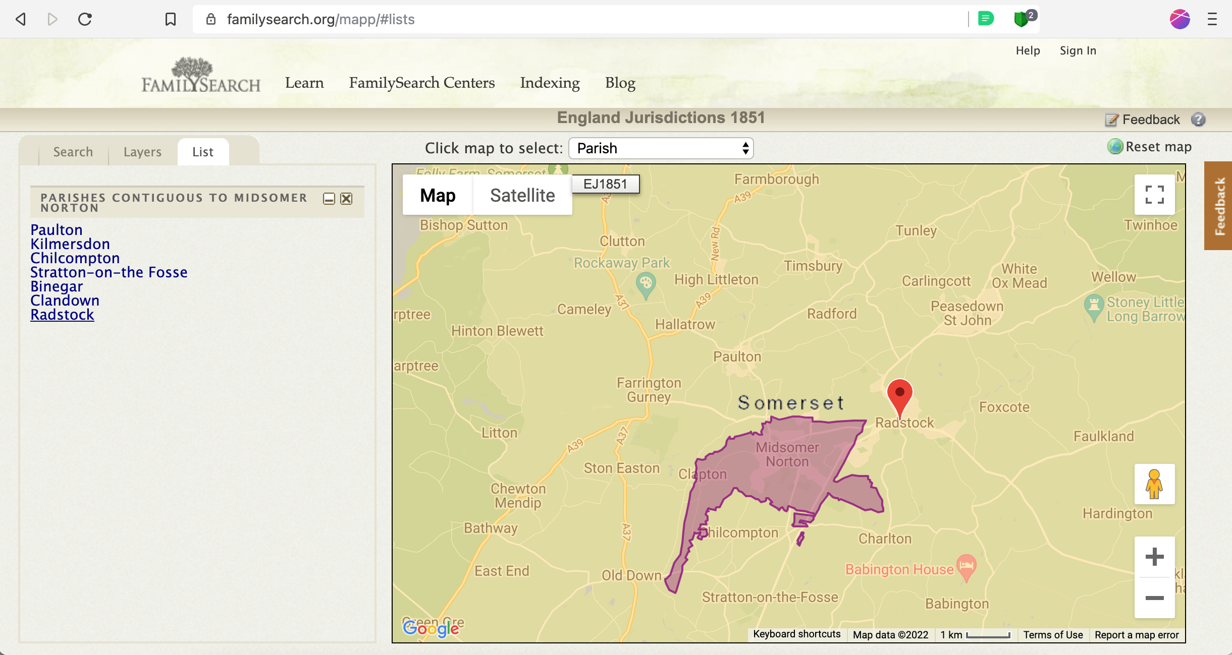 England Jurisdictions 1851 - Midsomer Norton Contiguous Parishes