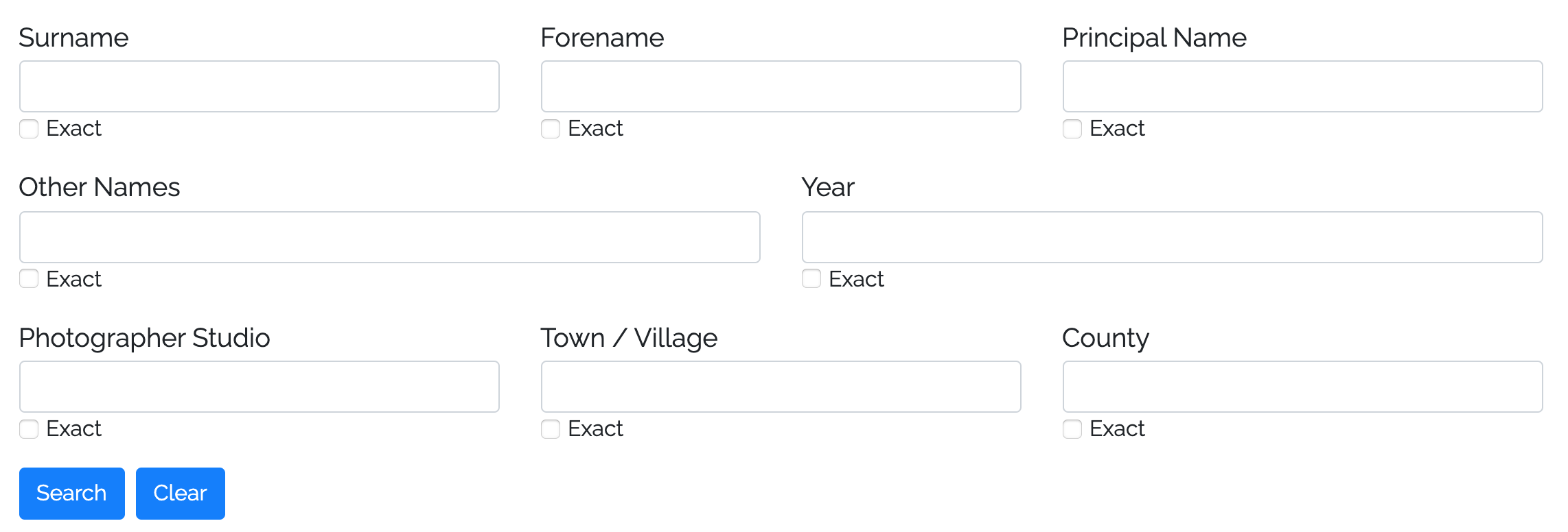 Photography Database Search Form